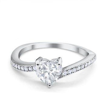 Heart Promise Ring Simulated Round Cubic Zirconia 925 Sterling Silver